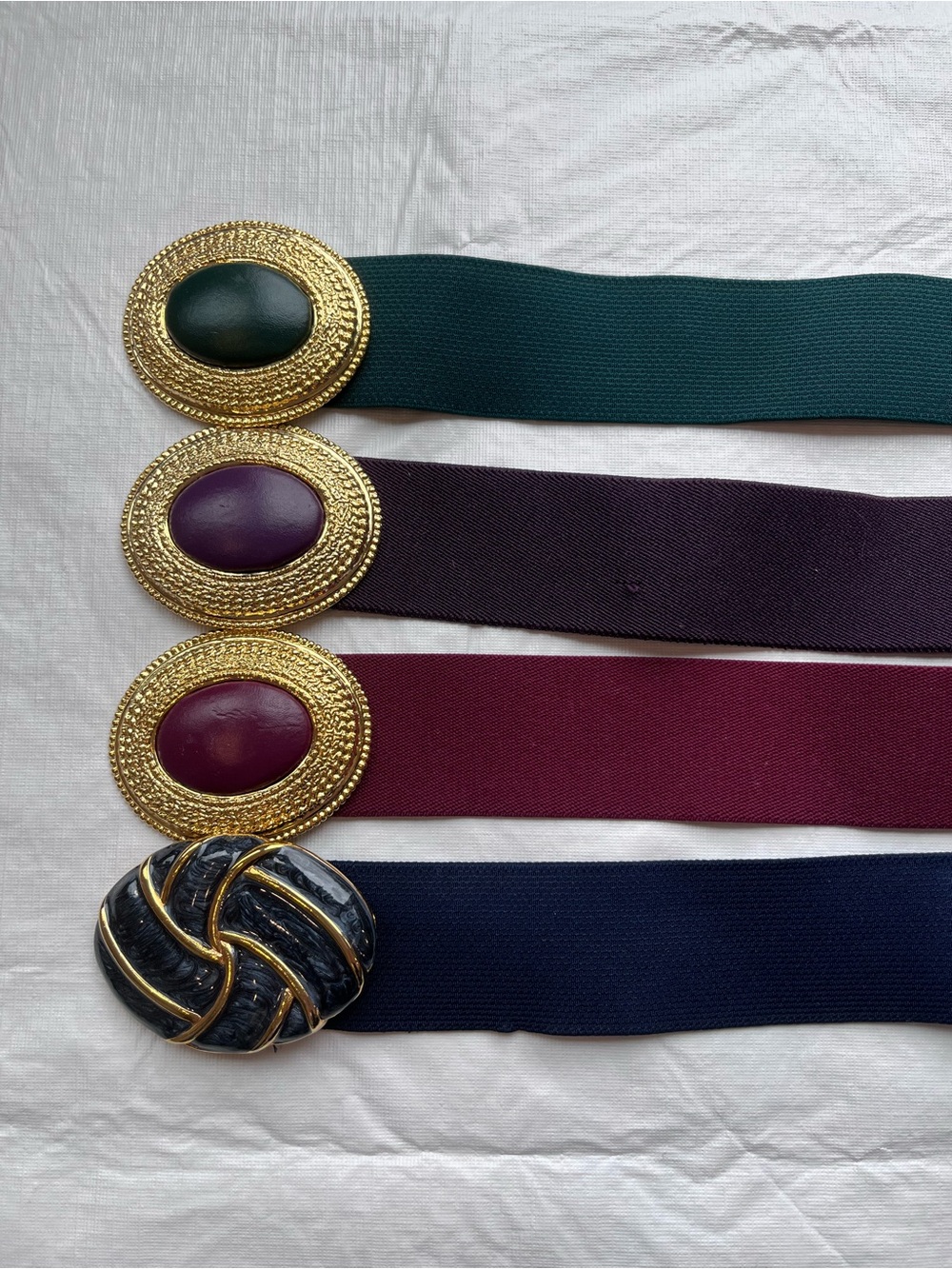 Vintage 80’s Stretchy Belts Set of 4 Green Purple Gold